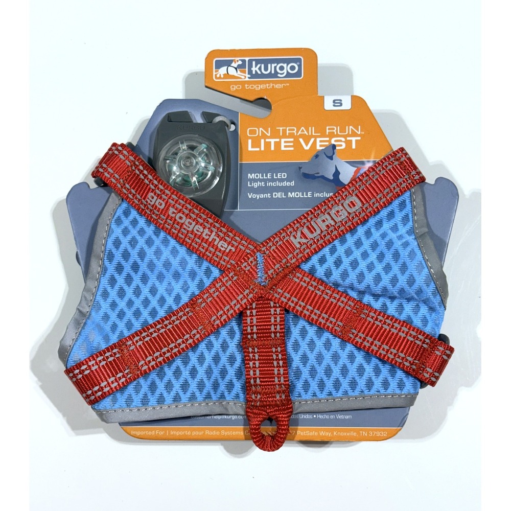 KURGO On Trail Run - Lite Dog Vest Harness -Blue Red Reflective Molle LED -Small